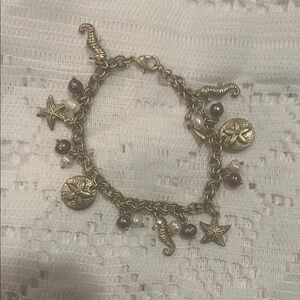 Gold Charm Bracelet with Sea Motifs